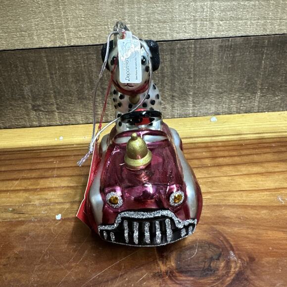 RARE Vintage 1998 Dalmatian Fire Chief Pedal Car Ornament Mercury Glass Dept 56 - Picture 4 of 5